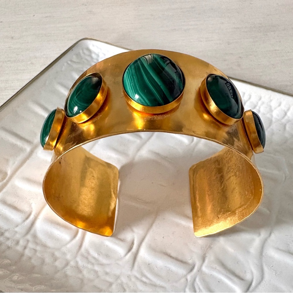 Malachite and 22K overlay cuff Bracelet - Picture 2 of 6